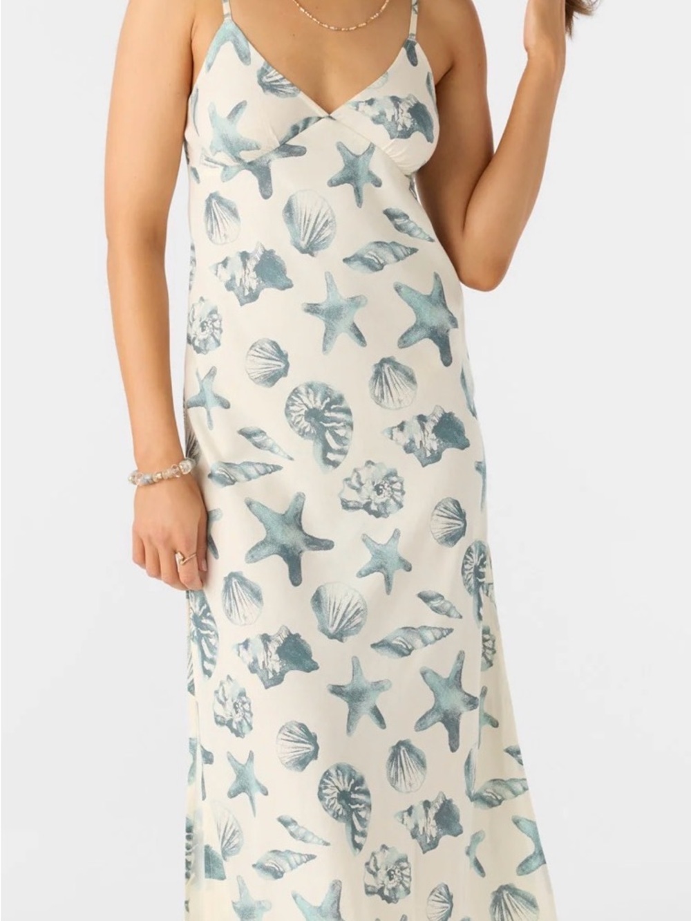 O’Neil Cream Maxi Dress with Blue Sea Shell Print